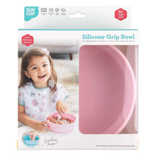 Load image into Gallery viewer, Bumkins Silicone Grip Bowl: Pink in a white packaging box with a photo of a child and a clear window partially displaying the bowl.