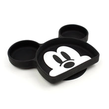 Load image into Gallery viewer, Bumkins Silicone Grip Dish: Mickey Mouse is a black & white Mickey Mouse face-shaped silicone dish with 3 sections and suction base.
