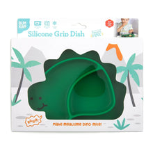 Load image into Gallery viewer, Bumkins Silicone Grip Dish, Special Edition: Dino in a packaging box with a dinosaur-shaped clear window partially displaying the dish.
