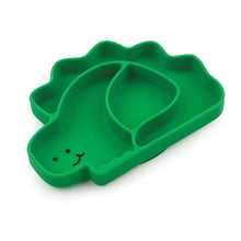 Load image into Gallery viewer, Bumkins Silicone Grip Dish, Special Edition: Dino is a green dinosaur-shaped dish made of food-safe silicone with suction base.