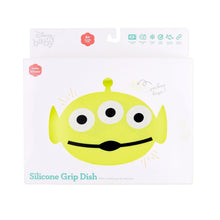 Load image into Gallery viewer, Bumkins Silicone Grip Dish: Toy Story Alien in a white packaging box with an alien-shaped clear window partially displaying the dish.