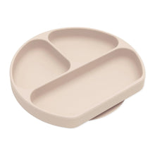 Load image into Gallery viewer, Bumkins Silicone Grip Dish: Sand is a beige round divided plate with three compartments and a suction base.