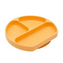 Load image into Gallery viewer, Bumkins Silicone Grip Dish: Tangerine is an orange round plate with 3 compartments and a suction base, made of food-safe silicone.