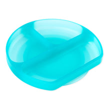 Load image into Gallery viewer, Bumkins Silicone Grip Dish: Blue Jelly in blue transparent LFGB-grade silicone, features 3 sections and a suction grip for easy handling.