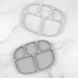Bumkins Silicone Grip Dish with Lid (5 Section): Gray sits below another similar dish on a marble background.