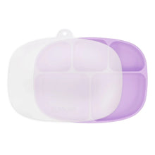 Load image into Gallery viewer, Bumkins Silicone Grip Dish with Lid (5 Section): Lavender features a dish with five sections and suction base, and a transparent stretch lid.