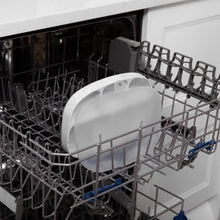 Load image into Gallery viewer, Bumkins Silicone Grip Dish with Lid (5 Section): Marble sits in the top rack of an open dishwasher.