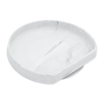 Bumkins Silicone Grip Plate: Marble is a round, marble-patterned dish with raised edges and a strong suction base.