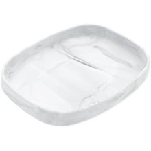 Load image into Gallery viewer, Bumkins Silicone Grip Tray: Marble is a rectangular dish with a white marbled pattern and strong suction base for stability.