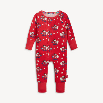 Magnetic Me, Coverall Red Cocoa Club: red long sleeve coverall pajamas with magnetic closure & Mickey Mouse design; made of TENCEL modal.