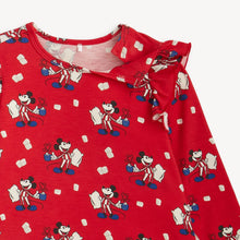 Load image into Gallery viewer, Close-up of magnetic shoulder closure of Magnetic Me, Nightgown Red Cocoa Club red long sleeve nightgown with Mickey Mouse design.