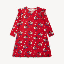Load image into Gallery viewer, Magnetic Me, Nightgown Red Cocoa Club: red long sleeve nightgown with ruffle hem & shoulder detail and bedtime Mickey Mouse design.