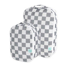 Load image into Gallery viewer, Bumkins Packing Cube 2 Pack: Charcoal Check features 2 packing cubes—large and small—in waterproof checkered fabric.