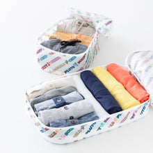 Load image into Gallery viewer, Bumkins Packing Cube 2 Pack: Mickey & Friends Varsity sit open on a white background, filled with rolled clothes.