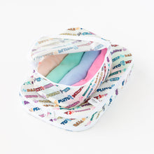 Load image into Gallery viewer, Bumkins Packing Cube 2 Pack: Mickey & Friends Varsity, stacked on a white background, stores neatly folded pastel clothes.
