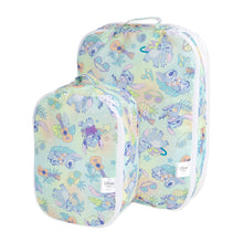 Load image into Gallery viewer, Bumkins Packing Cube 2 Pack: Aloha Stitch features 2 waterproof packing cubes with Disney's Stitch illustrations and a tropical motif.