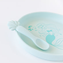 Load image into Gallery viewer, Close-up of Bumkins Silicone Plate + Spoon Set: Disney Princess Ariel on a white background.