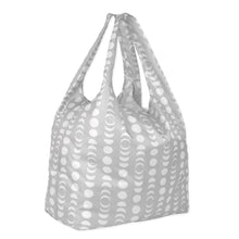 Load image into Gallery viewer, Bumkins Packable Tote Bag: Lunar Phase has a white moon phase pattern on gray waterproof fabric.