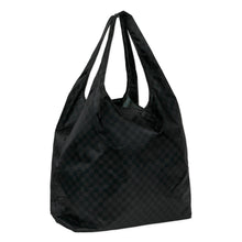 Load image into Gallery viewer, Bumkins Packable Tote Bag: Rich Black features a black checkered pattern on waterproof fabric, ideal for stylish shopping.