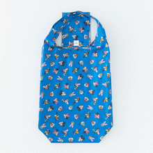 Load image into Gallery viewer, A Bumkins Packable Tote Bag: Mickey & Friends Forever folds itself into its pocket on a white background in a stop motion GIF.