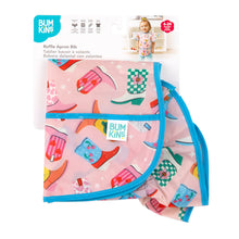 Load image into Gallery viewer, Bumkins Ruffle Apron Bib: Boots is shown folded in its packaging.