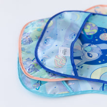 Load image into Gallery viewer, Close-up of Bumkins SuperBib® 3 Pack: Stitch Star-ring Up Trouble stacked on a white background, with focus on the exterior pocket.