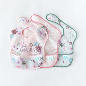Bumkins SuperBib® 3 Pack: Love You Bunches lays fanned out on a white background.