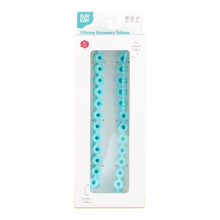 Load image into Gallery viewer, Bumkins Silicone Accessory Tether 2-Pack: Blue is shown in a white packaging box, with a clear front window displaying the product.
