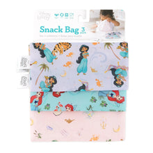 Load image into Gallery viewer, Bumkins Reusable Snack Bag, 3-Pack: Princess Magic, Ariel, and Jasmine is shown on a white packaging header.