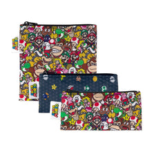 Load image into Gallery viewer, Bumkins Reusable Snack Bag, 3-Pack: Super Mario™ Power Up includes 3 waterproof pouches with video game illustrations and zipper closures.