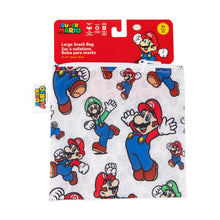 Load image into Gallery viewer, Bumkins Reusable Snack Bag, Large: Super Mario™ & Luigi is shown on a red packaging header with a cartoon illustration.