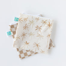Load image into Gallery viewer, Bumkins Reusable Snack Bag, Large 2 Pack: Palm Check, one palm tree design and one checkered, lay stacked on a white background.
