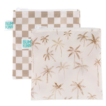 Load image into Gallery viewer, Bumkins Reusable Snack Bag, Large 2 Pack: Palm Check—one beige checkered and one palm tree design, both in waterproof fabric.