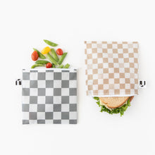 Load image into Gallery viewer, Roamio by Bumkins Bumkins Reusable Snack Bag, Large 2 Pack: Double Check holds a sandwich and veggies on a white background.