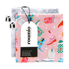Load image into Gallery viewer, Roamio by Bumkins Reusable Snack Bag, Large 2 Pack: Disco Boots is shown with a black & white packaging tag.