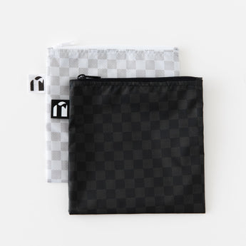 Roamio by Bumkins Reusable Snack Bag, Large 2 Pack: Rich & Boujee lays overlapped on a white background.