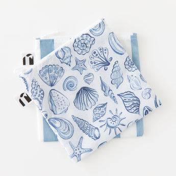 Roamio by Bumkins Reusable Snack Bag, Large 2 Pack: Coastal lays stacked on a white background.