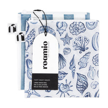 Load image into Gallery viewer, Roamio by Bumkins Reusable Snack Bag, Large 2 Pack: Coastal is shown with a black & white packaging tag.