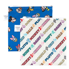 Load image into Gallery viewer, Bumkins Reusable Snack Bag, Large 2 Pack: Mickey & Friends MVP features two waterproof pouches with colorful prints.