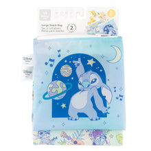 Load image into Gallery viewer, Bumkins Reusable Snack Bag, Large 2 Pack: Stitch Star-ring Up Trouble is shown on a white packaging header.