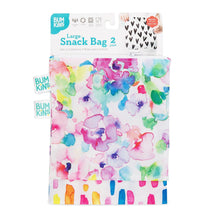 Load image into Gallery viewer, Bumkins Reusable Snack Bag, Large 2-Pack: Watercolor & Brush Strokes is shown on a white packaging header.