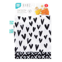 Load image into Gallery viewer, Bumkins Reusable Snack Bag, Large 2-Pack: XOXO & Hearts is shown on a white packaging header.