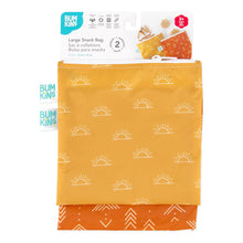Load image into Gallery viewer, Bumkins Reusable Snack Bag, Large 2-Pack: Sunshine and Grounded is shown on a white packaging header.
