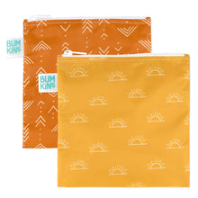 Load image into Gallery viewer, Bumkins Reusable Snack Bag, Large 2-Pack: Sunshine and Grounded includes two zippered waterproof pouches in orange and yellow.