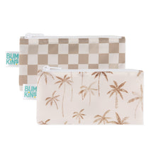 Load image into Gallery viewer, Bumkins Reusable Snack Bag, Small 2 Pack: Palm Check features two waterproof pouches with palm and checkered designs.