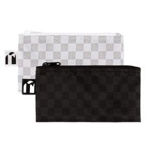 Load image into Gallery viewer, Roamio by Bumkins Reusable Snack Bag, Small 2 Pack: Rich & Boujee features 2 waterproof pouches with checkered designs—one black, one white.