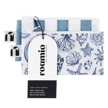 Load image into Gallery viewer, Bumkins Reusable Snack Bag, Small 2 Pack: Coastal is shown with a black & white packaging tag.