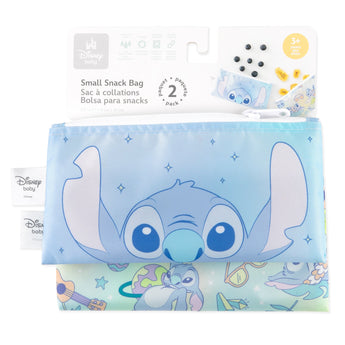 Bumkins Reusable Snack Bag, Small 2 Pack: Stitch Star-ring Up Trouble is shown on a white packaging header.