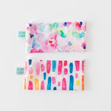 Bumkins Reusable Snack Bag, Small 2-Pack: Watercolor & Brush Strokes is neatly arranged on a white background.