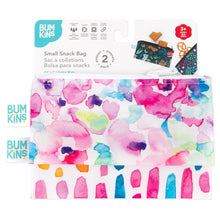 Load image into Gallery viewer, Bumkins Reusable Snack Bag, Small 2-Pack: Watercolor & Brush Strokes is shown on a white packaging header.